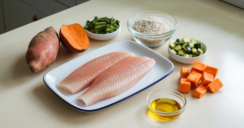 white fish with sweet potato dog food